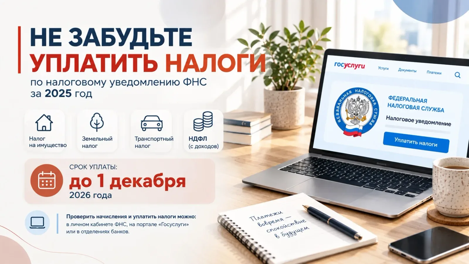 В Московской области завершается рассылка налоговых уведомлений на уплату имущественных налогов и НДФЛ за 2025 год.